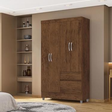 Imagem de Guarda Roupa Solteiro Abruzzo 4 Portas de Bater 2 Gavetas com Cabideiro Nogueira G98 - Gran Belo