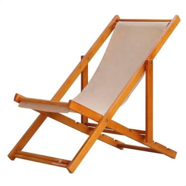 Imagem de Espreguiçadeira Portátil de Madeira Maciça – Para Piscina, Sem Braço, Envernizada (Bege)