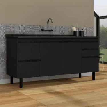 Imagem de Gabinete de Cozinha Armário 144cm 5 Gavetas 2 Porta 100% Mdf (Preto)