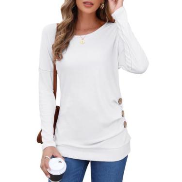 Imagem de Blusa túnica MOLERANI feminina casual de manga comprida branca 3GG