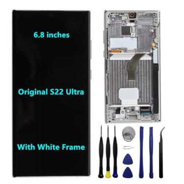 Imagem de 17.3 cm Original AMOLED 120 Hz para Samsung Galaxy S22 Ultra Screen Replacemen OEM S22ultra 5G S908U S908U1 S908B S908E Display Touch Screen Digitalizador Montagem (com moldura branca + ferramentas)
