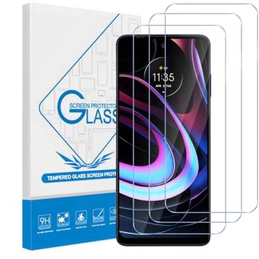 Imagem de YMO Pacote com 3 protetores de tela para Motorola Edge (2021), película protetora transparente HD de vidro temperado 9H, fácil de instalar, sem bolhas, leitor de impressão digital e compatível com