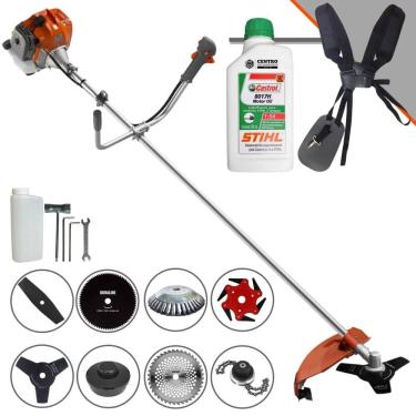 Imagem de Roçadeira Tekna RL520ACG2 52cc 2HP + Facas 2 Pontas, 3 Pontas, 6 Pontas, 40 Dentes, 80 Dentes, Trimmer, Carretel, Escova de Aço + ÓLEO STIHL 2T