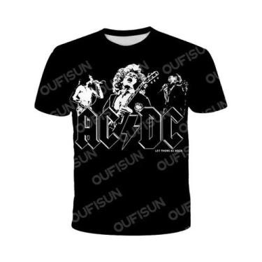 Imagem de Camisetas Unissex De Manga Curta Com Estampa 3D AC/DC, Gola Redonda, M