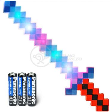 Imagem de Kit Brinquedo Espada Pixel Minecraft 58cm C/Som Luz+3 Pilhas