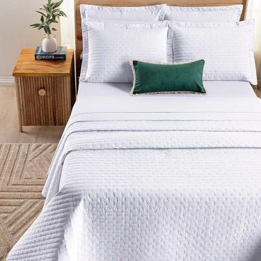 Imagem de Kit Cobre Leito Colcha Quality Queen 3 Peças Percale 200 Fios Bordado - Branco