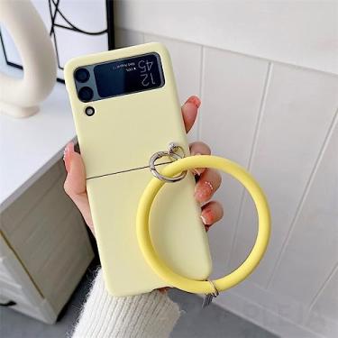 Imagem de Capa de telefone com pulseira de borracha para Samsung Galaxy Z Flip 3 Flip3 ZFlip3 Capa rígida para PC de cor lisa Shell Hand Ring, Z6, para Galaxy Z Flip 3