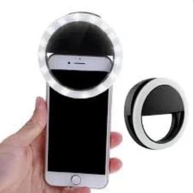 Imagem de Luz Selfie Ring Light Clipe Preto Anel Led Flash Celular Tablet Computador