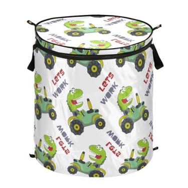 Imagem de Caixa de armazenamento bonito dinossauro trator cesta de lavanderia dobrável com alça resistente à prova d'água artesanato organizador alto para brinquedos Rv brinquedos
