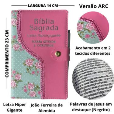 Imagem de Bíblia Com Harpa Letra Hiper Gigante Rc  Botão V/Floral