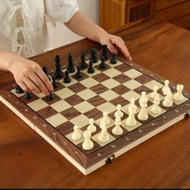 Imagem de Jogo de Xadrez Magnético Dobrável de Madeira 29x29cm CHESS