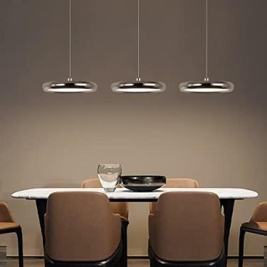 Imagem de Luminária pendente LED para mesa de jantar Luminária pendente cromada regulável com controle remoto Lâmpada de teto para mesa de jantar com altura ajustável Lustres de escritório para sala d