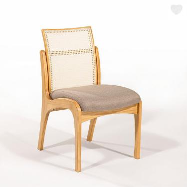 Imagem de Cadeira para Mesa de Jantar Lisboa Encosto Rattan Madeira Mel Linho Marrom Claro L87 RMI