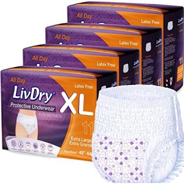 Imagem de Fraldas femininas Livdry XL para adultos durante a noite, máxima absorção, proteção durante todo o dia ou noite, GG (44 unidades)