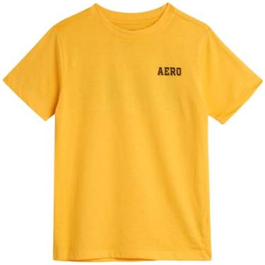 Imagem de AEROPOSTALE Camiseta para meninos - Camiseta infantil clássica de gola redonda com gráficos vibrantes nas costas - Camiseta gráfica de manga curta para meninos (4-16), Dourado, 14-16