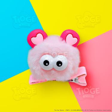 Imagem de Monstrinho Bolinha de Pelúcia Pequeno Presilha Cabelo Maluco Bichinho Olhos Grandes Fofo Engraçado Rosa
