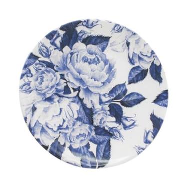 Imagem de Conjunto de 6 Pratos rasos de Cerâmica, 26cm de Diâmetro, Leve, Elegante, Branco com azul