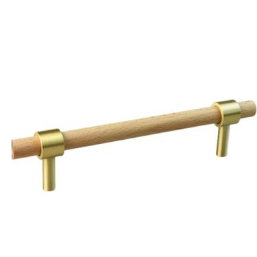 Imagem de Armário de armazenamento de cozinha puxa puxadores de móveis pretos de latão dourado armário armário gaveta maçanetas de madeira, 128mm faia