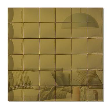 Imagem de Yipscazo 10 folhas espelhadas de metal para cozinha, revestimento de aço inoxidável dourado para banheiro, lavanderia e lareira de 28 cm x 28 cm, azulejo de mosaico autoadesivo