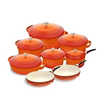 Imagem de Jogo de Panelas Laranja Revestimento Cerâmico 8 Peças LE Cook