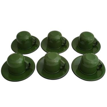 Imagem de Jogo De Xícaras Com Pires 6 Canecas Esmaltada 180ml Chá Café