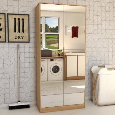 Imagem de Armário Multiuso Plaza 2 Portas com Espelho 1 Gaveta Amêndola Touch - Panorama Móveis