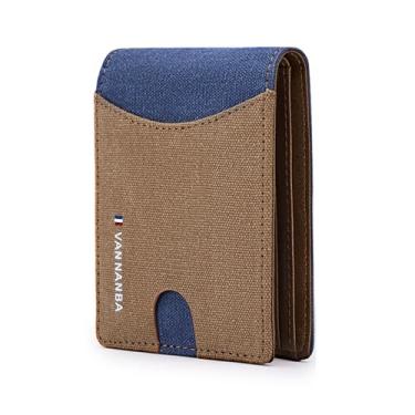 Imagem de VANNANBA Carteira masculina casual cowboy Air Tag, fina, dobrável de couro, minimalista, bolso frontal, bloqueio de RFID, carteiras duplas para homens, Marrom 01, Minimalista
