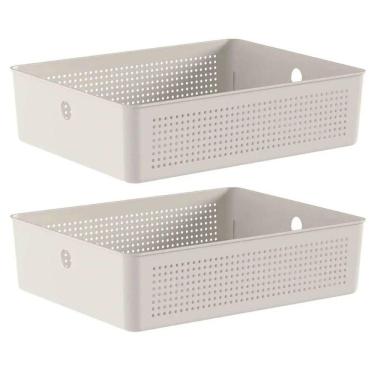 Imagem de Kit 2 Caixas Organizadoras Flow Bege 34x27x9cm Cesto para La