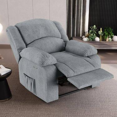 Imagem de Poltrona Do Papai Reclinável Sala De Cinema Barcelona Touch Massagem Usb Linho Cinza