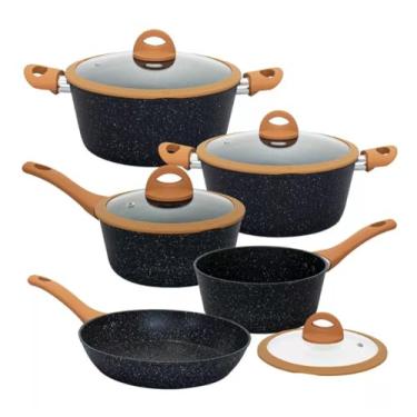 Imagem de Conjunto com 5 Panelas, com Fundo Indução, Preto, Casambiente, Tamanho: Unico