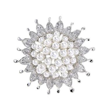 Imagem de Shejuety Moda feminina pérola diamante broche de diamante broche de diamante broche de segurança casaco suéter feminino cachecol lapela broche vestido tecido chapéu saco e outros acessórios, Metal,