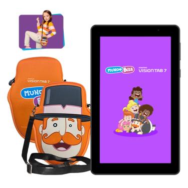 Imagem de Tablet Positivo Vision TAB 7 Mundo Bita + Capa e Bolsa - Octa-Core 3GB RAM 64GB Android 14 Go Wi-Fi Tela 7” IPS – Preto