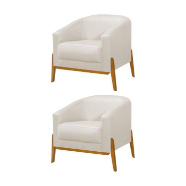 Imagem de Kit 2 Poltronas Living Base em Madeira Maciça Flórida Linho Crú