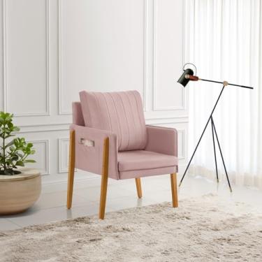 Imagem de Poltrona Milão Veludo Premium em Madeira Maciça Tratada com Bolsa Lateral para Objetos (1, Rosa)