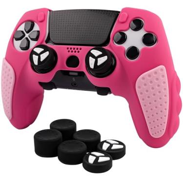 Imagem de Capa de silicone durável para controle DualSense Edge PS5 – Design ergonômico, antiderrapante com tampas de polegar para proteção total (rosa)