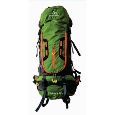 Imagem de Mochila de Caminhada Big Mountain Airconfort Outdoor 80L, Verde e Laranja, Impermeável, com Capa de Chuva (verde e laranja)