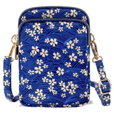 Imagem de JANKS Pequena bolsa transversal feminina mini bolsa de celular bolsa de viagem bolsa carteira bolsas ajustáveis sobre a alça de ombro, Flor azul