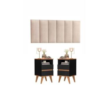 Imagem de Kit Mesa de cabeceira 2 Gavetas - Pop - Com cabeceira queen 1,60 Areia
