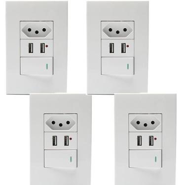 Imagem de Kit 4 Tomadas Com Interruptor Com 2 Entradas USB 5V 2.1A 023 - Hamy