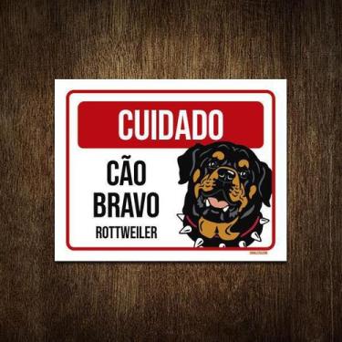 Imagem de Placa Cuidado Cão Cachorro Bravo Rottweiler 18X23 - Sinalizo.Com