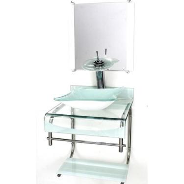 Imagem de Gabinete Vidro 40Cm Banheiro Curvado Duplo Inox Cuba - Cubas E Gabinet