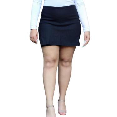 Imagem de Saia Duas Fendas Basica Elegante Tecido Bengaline Plus Size - Preta - 