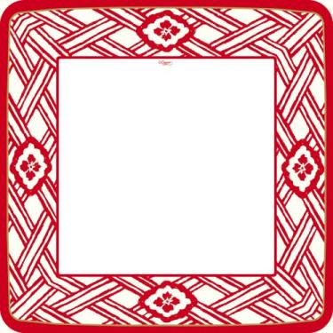 Imagem de Conjunto de dois pacotes de pratos de jantar de papel quadrado vermelho de laca Kiku da Entertaining with Caspari, 8 pratos por pacote