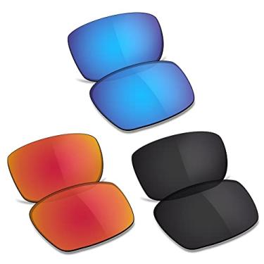 Imagem de TRUSHELL Lentes de reposição polarizadas para óculos de sol Oakley Gascan OO9014 - azul oceano + preto + vermelho fogo