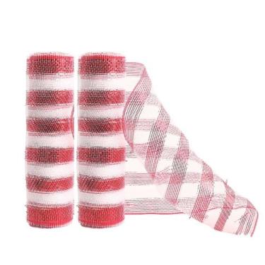 Imagem de Kit 2 Telas Decorativa Fita Natal Malha Tule Listras Vermelho e Branco