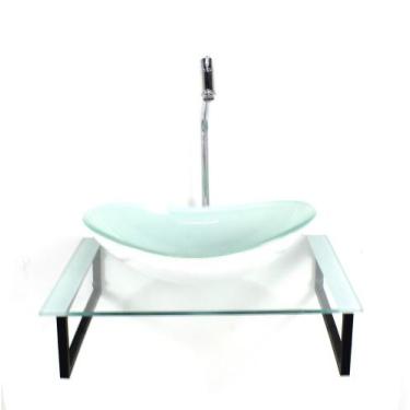 Imagem de Kit cuba de vidro oval 10mm tampo 50cm branco com suporte torneira val