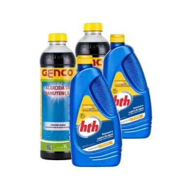 Imagem de Kit 2 Maxfloc Hth + 2 Algicida De Manutençao E Limpeza Piscina