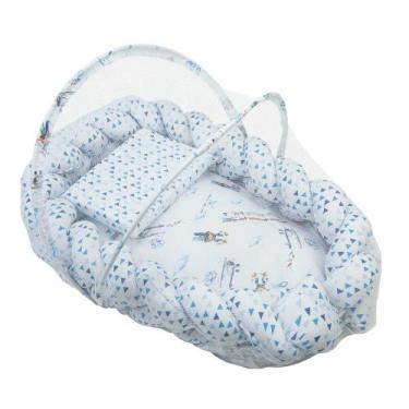 Imagem de Kit veículos azul claro bebê 3 pçs ninho trança com mosquiteiro - Era 