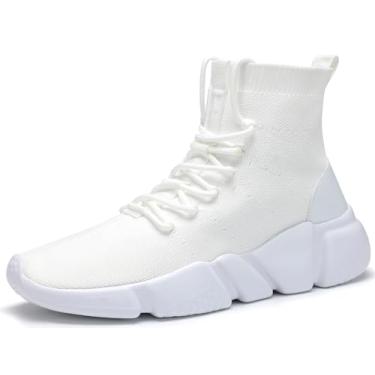 Imagem de Santiro Tênis masculino de cano alto, tênis de caminhada, tênis leve, casual, academia, atlético, Branco, 45