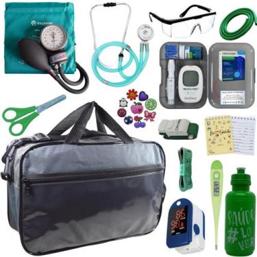 Imagem de Kit Bolsa Cores Aparelho de Pressao Esfigmomanometro Estetoscópio Medi